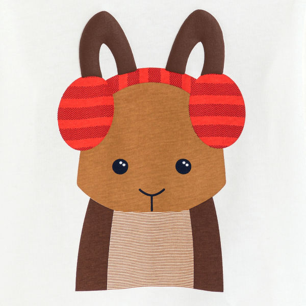 تيشيرت بأكمام طويلة برسمة أرنب باللون الأبيض للأولاد الصغار